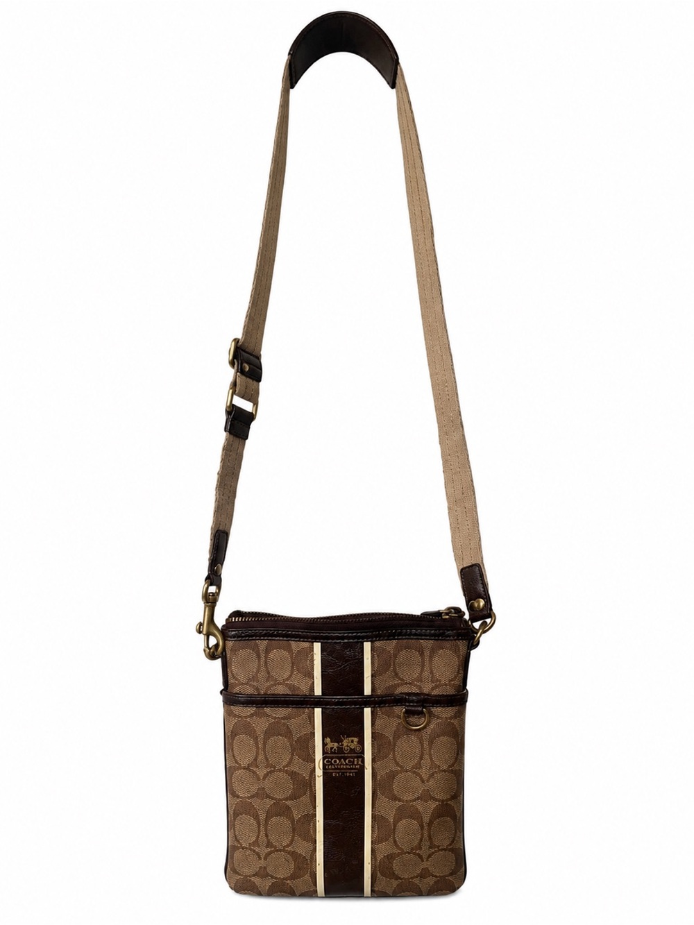 Y2K Coach Brown and Tan Signature stripe Crossbody